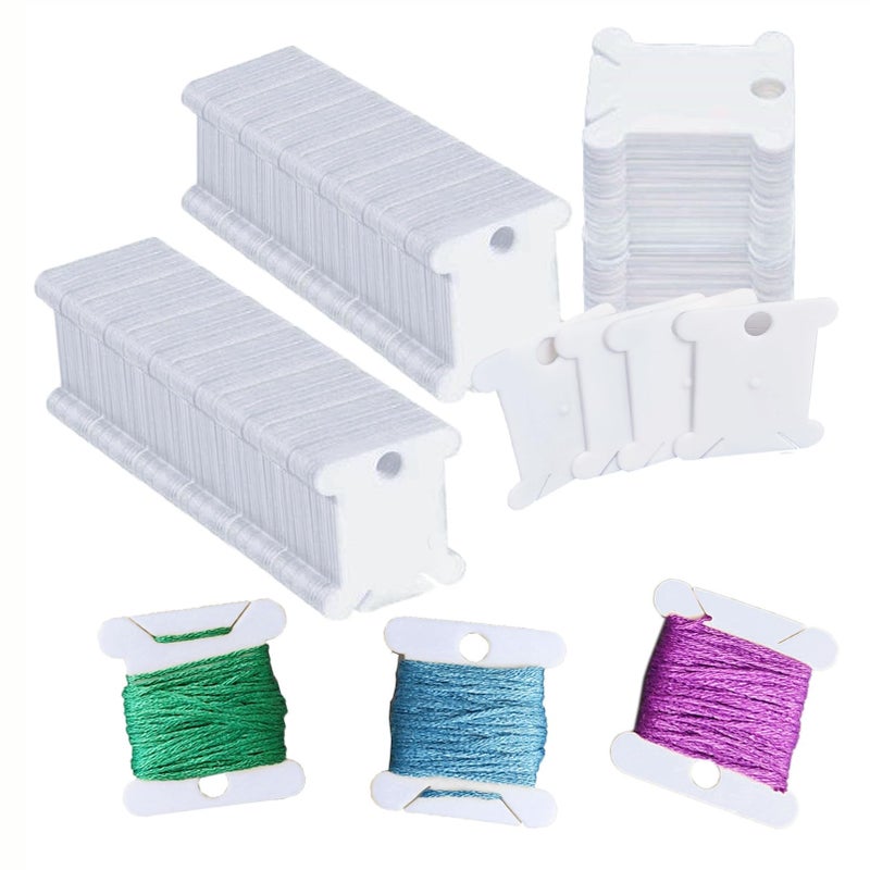 Fokanlo 300 Pieces Plastic Floss Bobbins for Cross Cotton Thread Craft DIY Sewing Storage, Thread Organizer Holder, Embroidery Thread Cards Cross Stitch Bobbin, White - Image 1